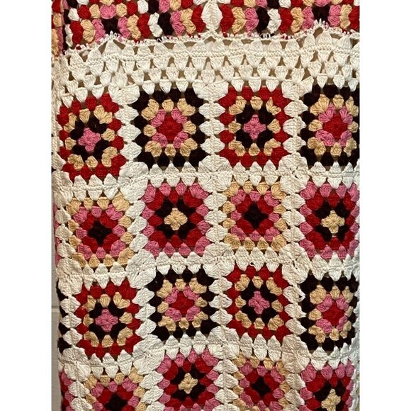 Lucky Brand Women Mini Dress XLARGE‎ Pink Granny Square Crochet Knit Boho Cotton - Picture 3 of 15